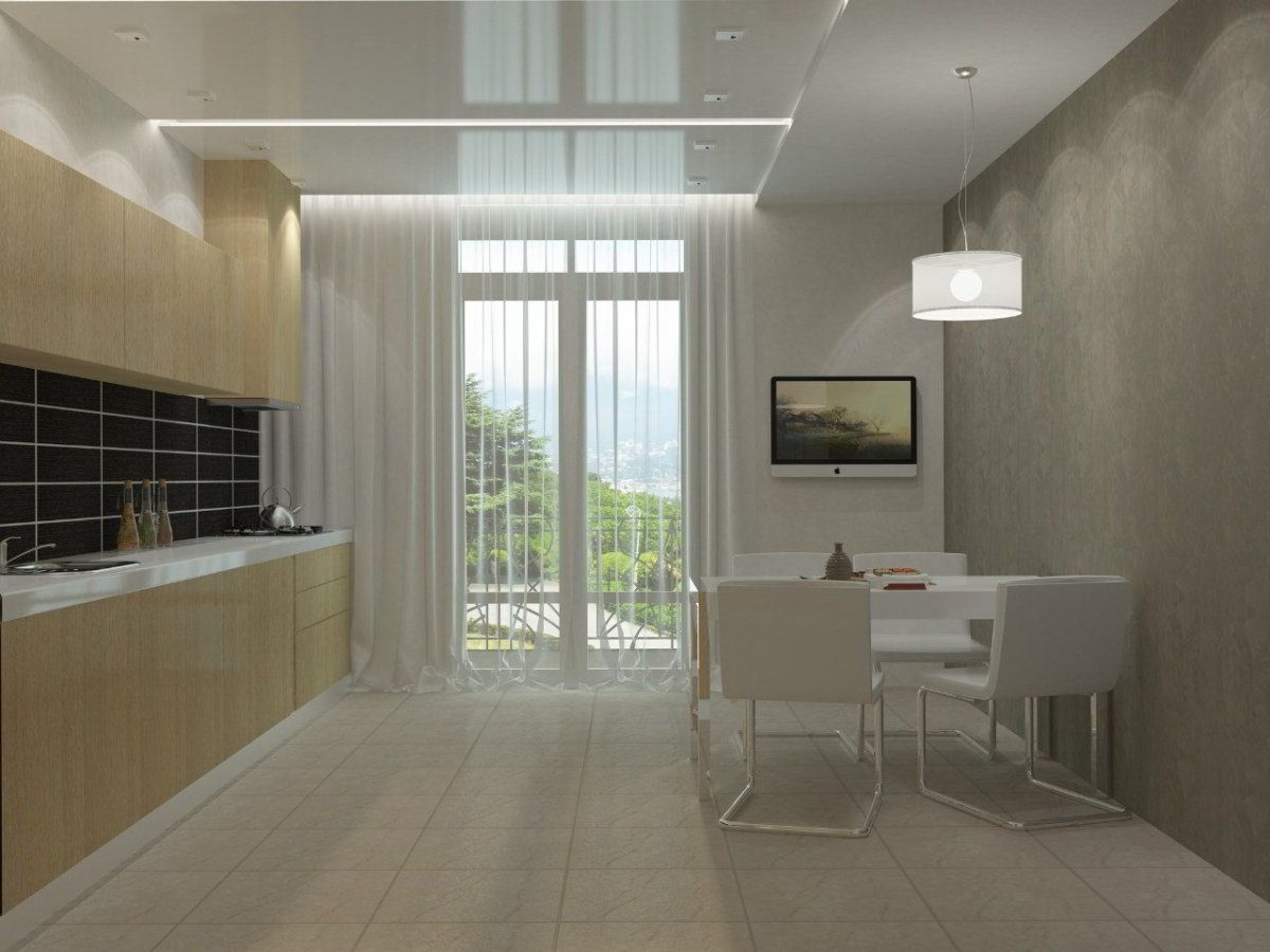 Парящий потолок кухня гостиная