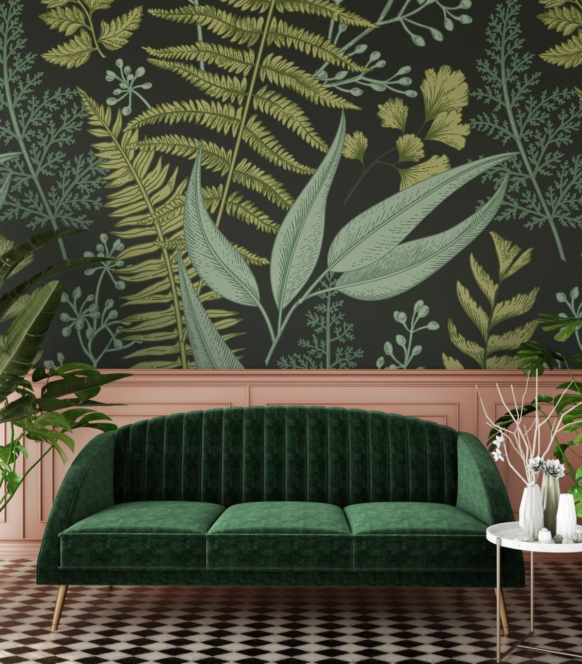 Роспись стен в интерьере листья