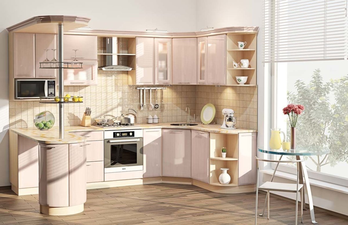 Кухонный гарнитур угловой с барной стойкой