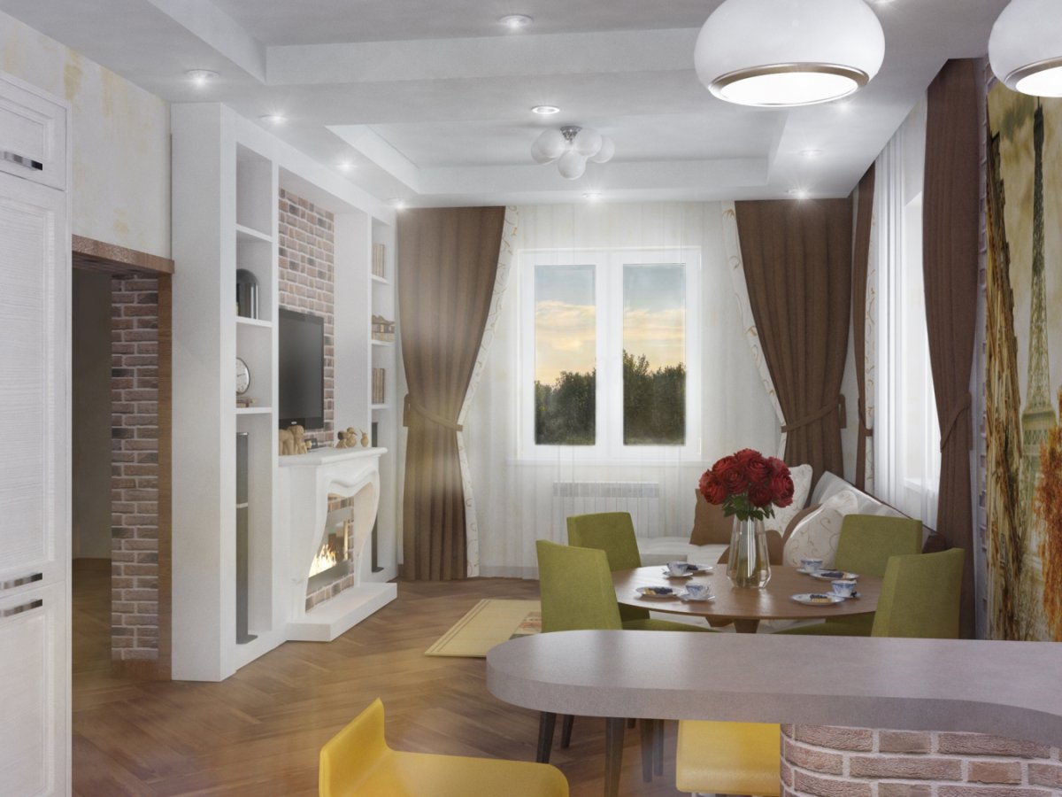 Проходная кухня гостиная