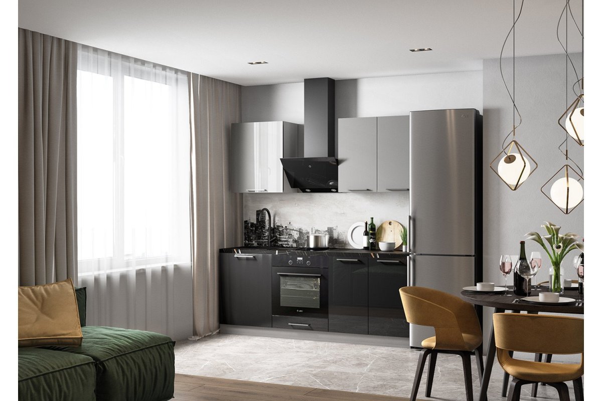 Кухня Амика дуб Галифакс черный графит