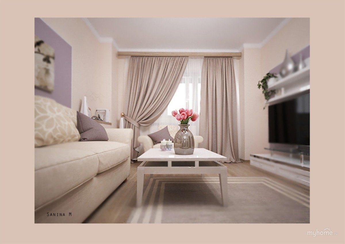 Бежевые шторы в гостиной