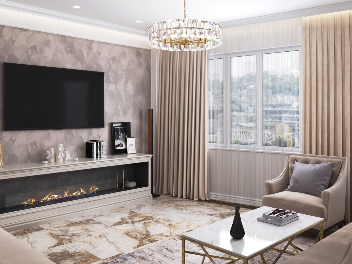 Обои в бежевых тонах в гостиную