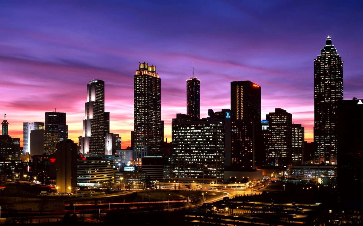 Лос Анджелес ночью высотки