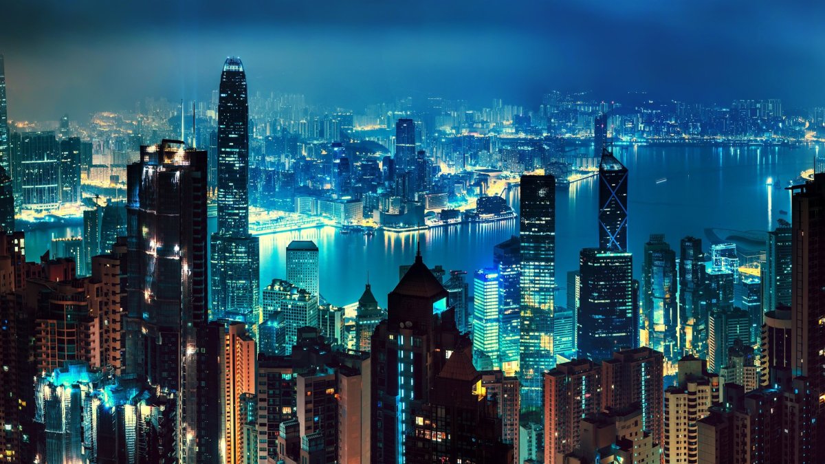 Гонконг небоскребы ночью