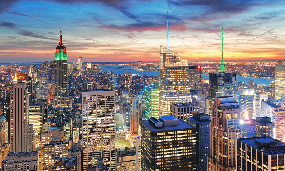 Фон ночной Нью-Йорк небоскребы