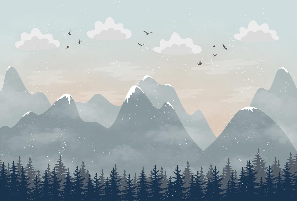 Фреска горы рисунок голубой