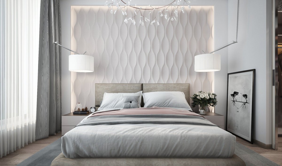 Гипсовые панели в спальне