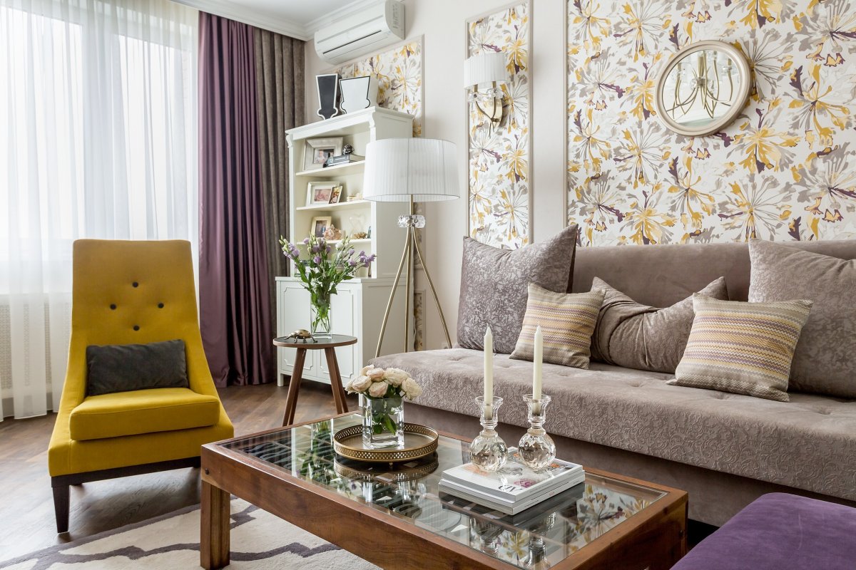 Комбинированные обои для гостиной