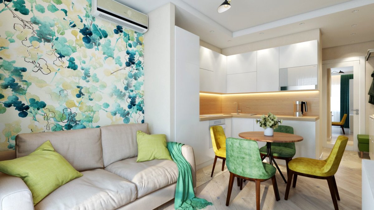 Обои для кухни-гостиной