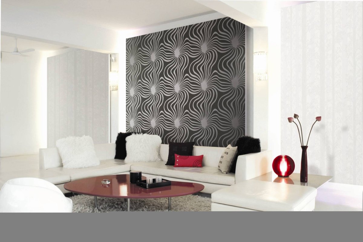 Комбинация обоев в гостиной