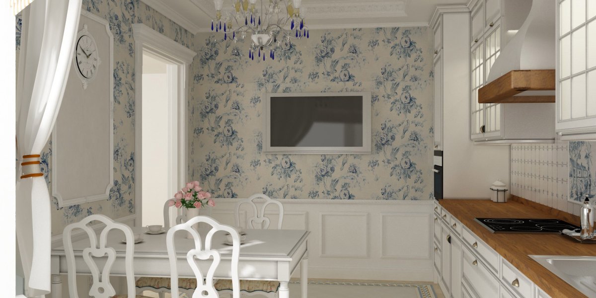 Обои в стиле Прованс для кухни