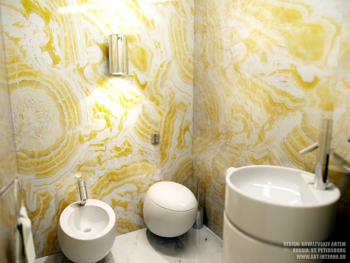 Жидкие обои в интерьере туалета