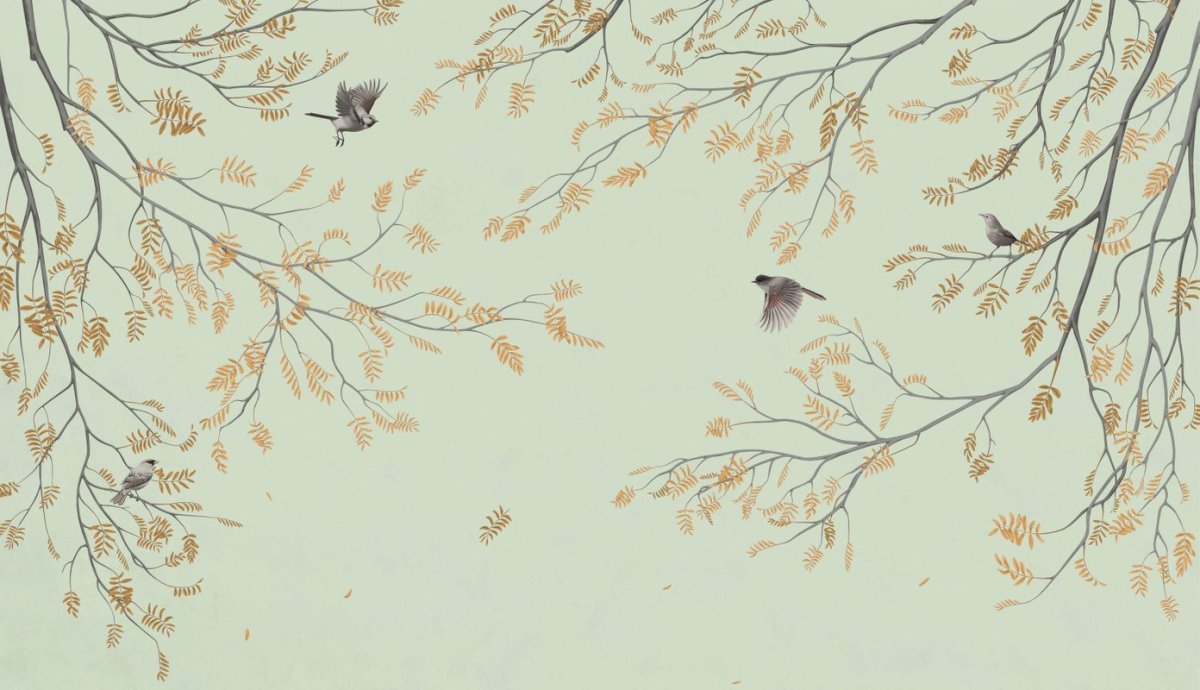 Фрески с птицами и деревьями