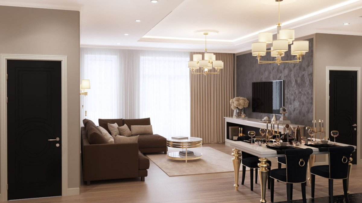 Обои для кухни-гостиной в интерьере