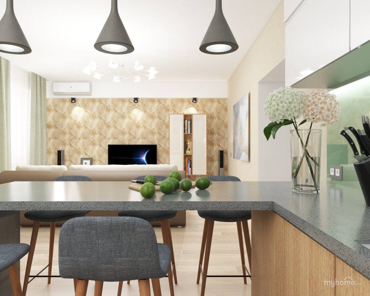 Минимализм в кухне гостиной