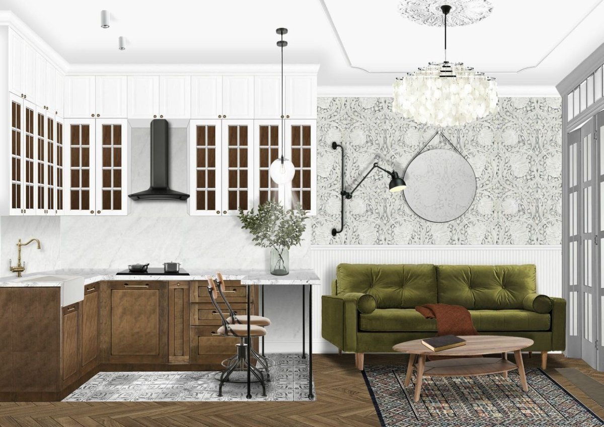 Обои для кухни-гостиной