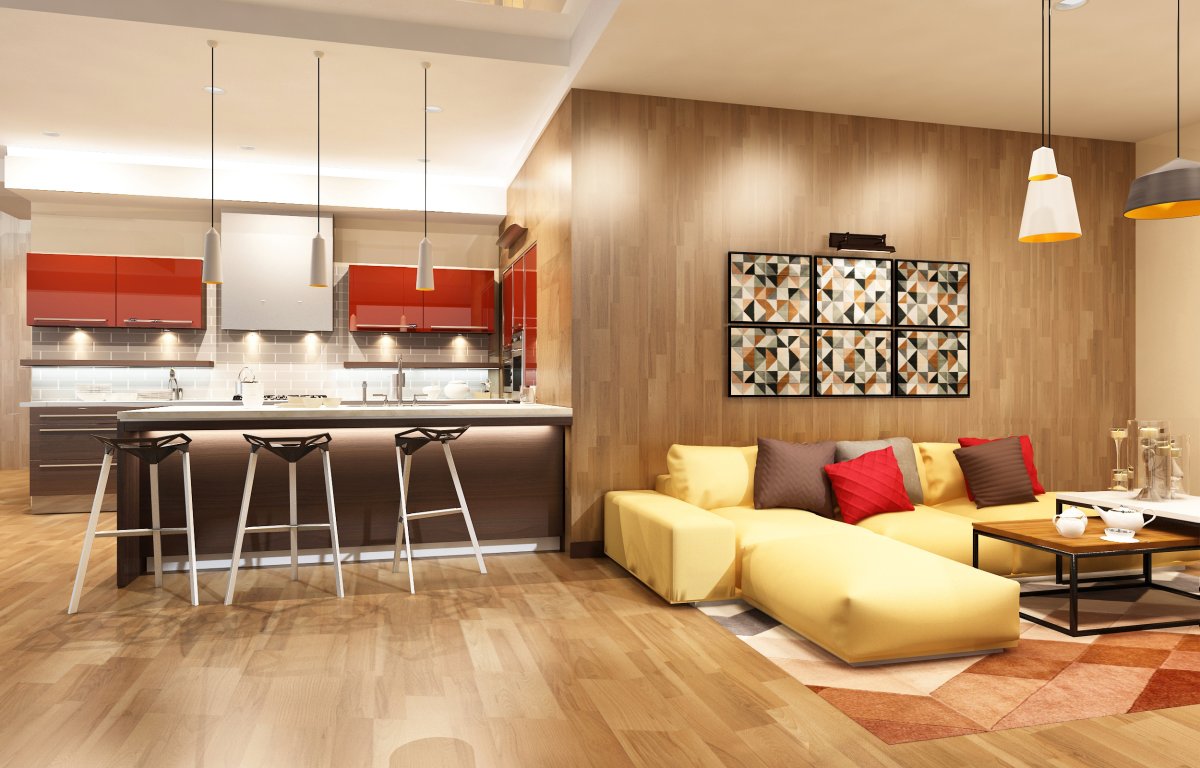 Обои для кухни-гостиной в интерьере