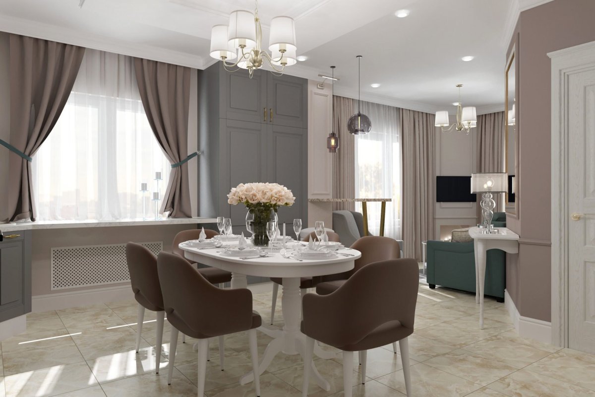 Кухня-гостиная Неоклассика 20 кв метров