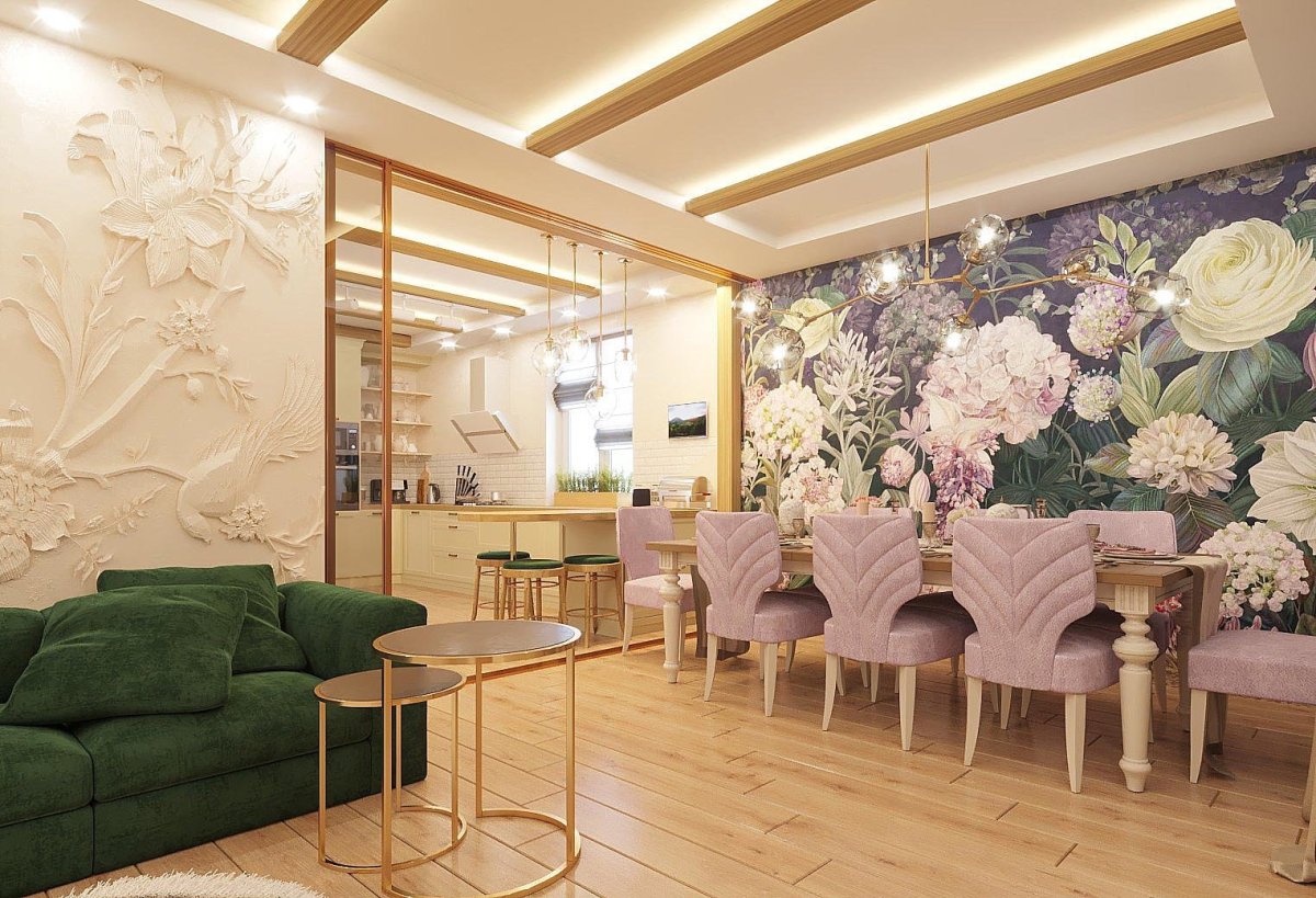 Современная отделка стен в гостиной