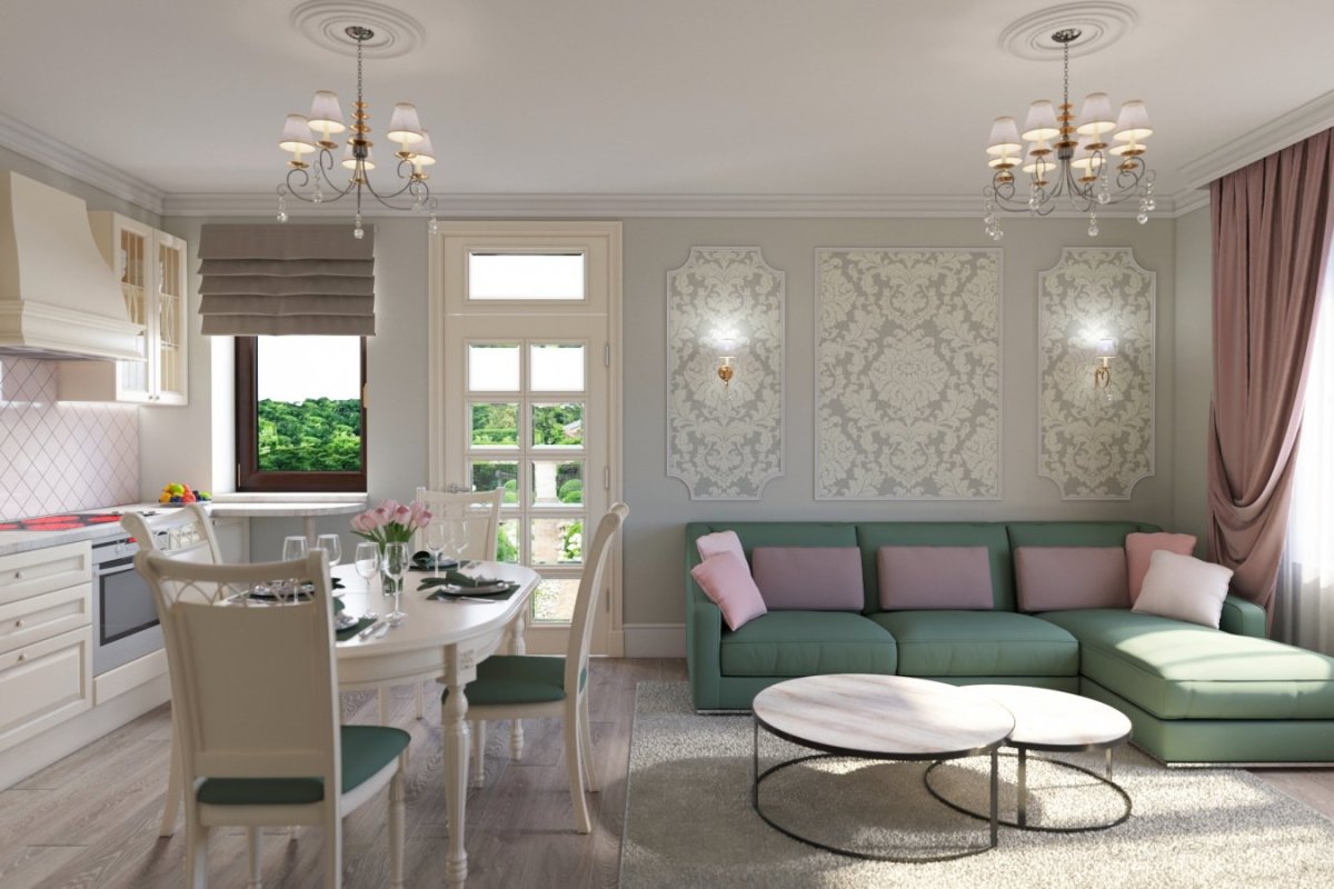 Гостиная столовая в светлых тонах