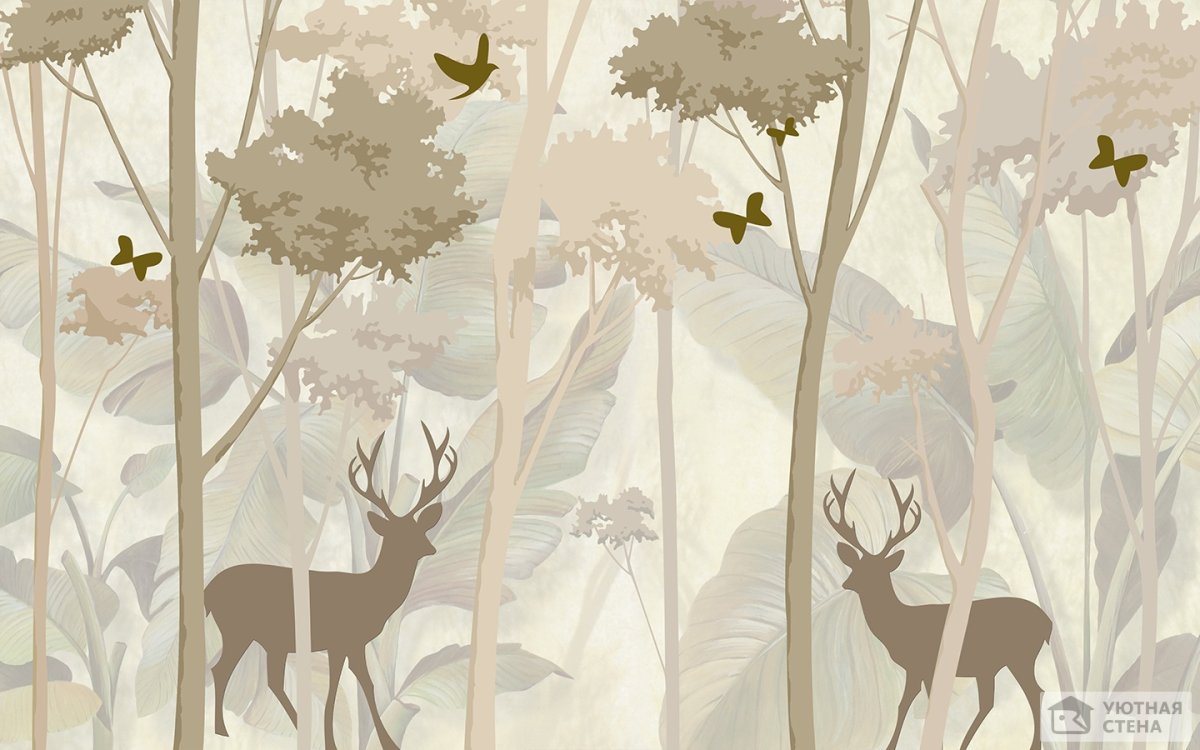 Фреска с оленями в лесу