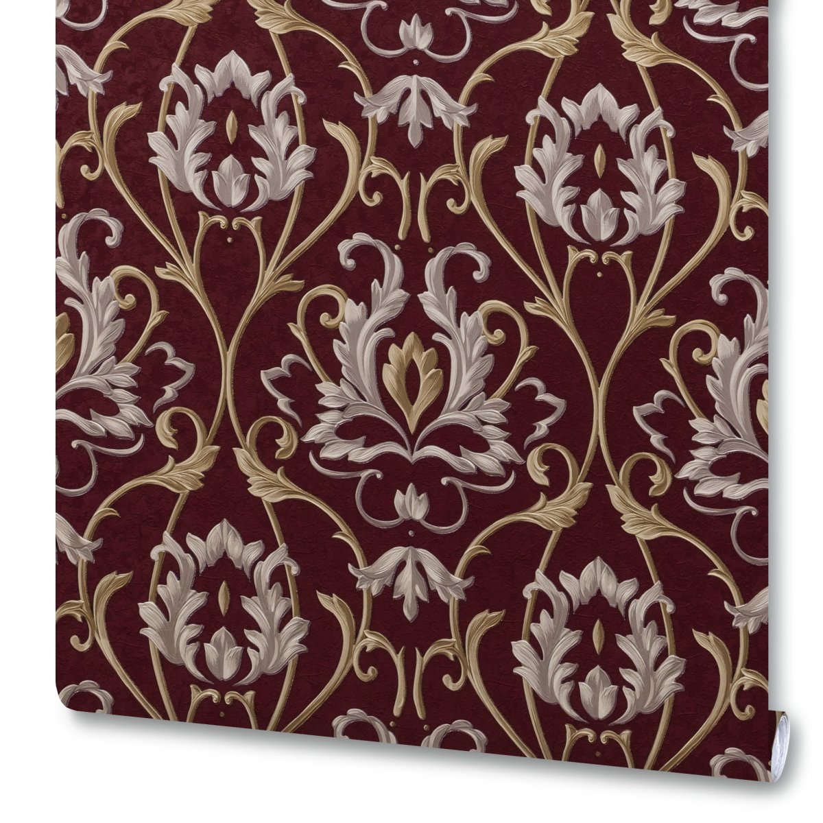 Обои бежевые с бордовым рисунком