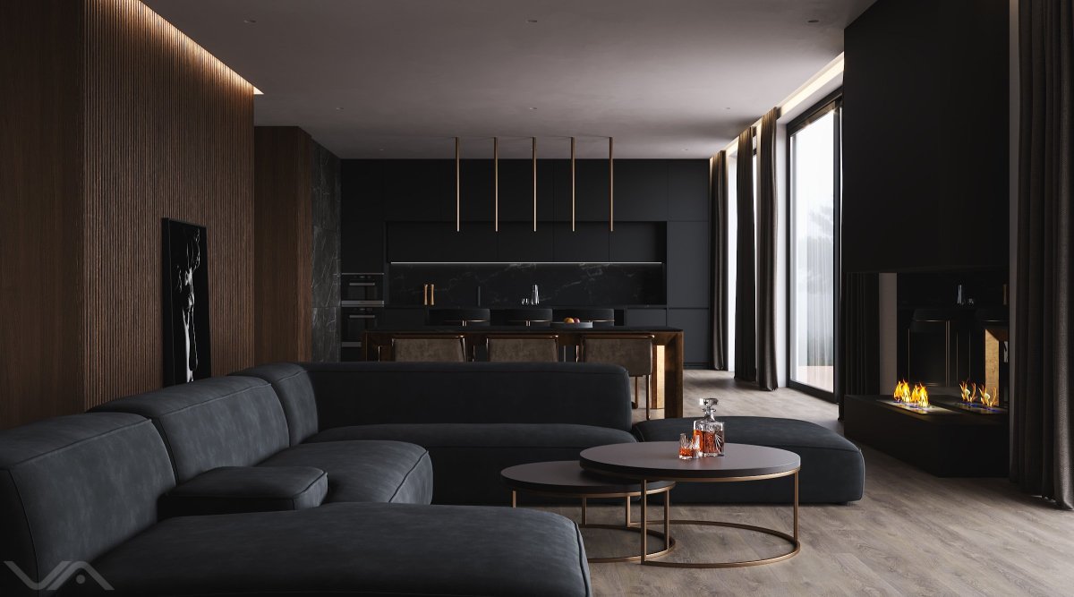 Тотал Блэк комната интерьер