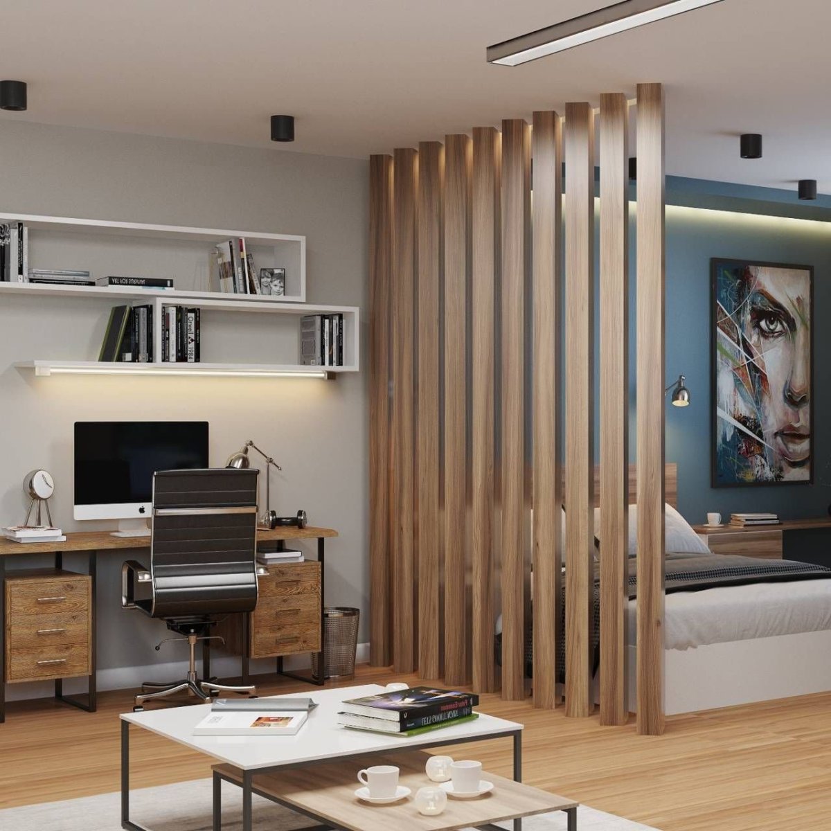 Перегородки рейками для зонирования комнаты