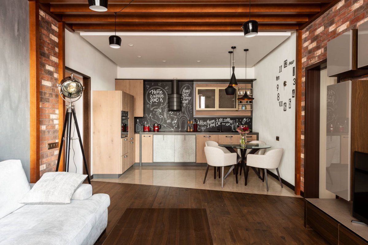 Кухня с гостинной 40кв м лофт