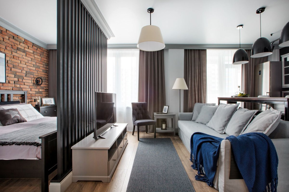 Спальня гостиная в стиле лофт