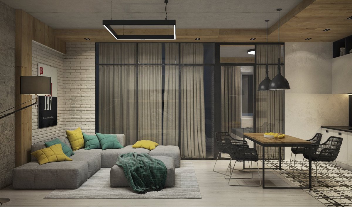 Стиль лофт в гостиной