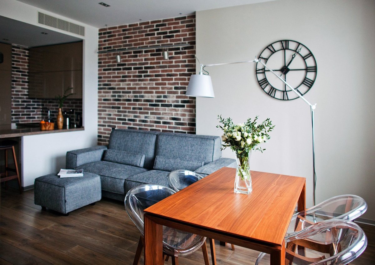 Акцентная стена в гостиной в стиле лофт