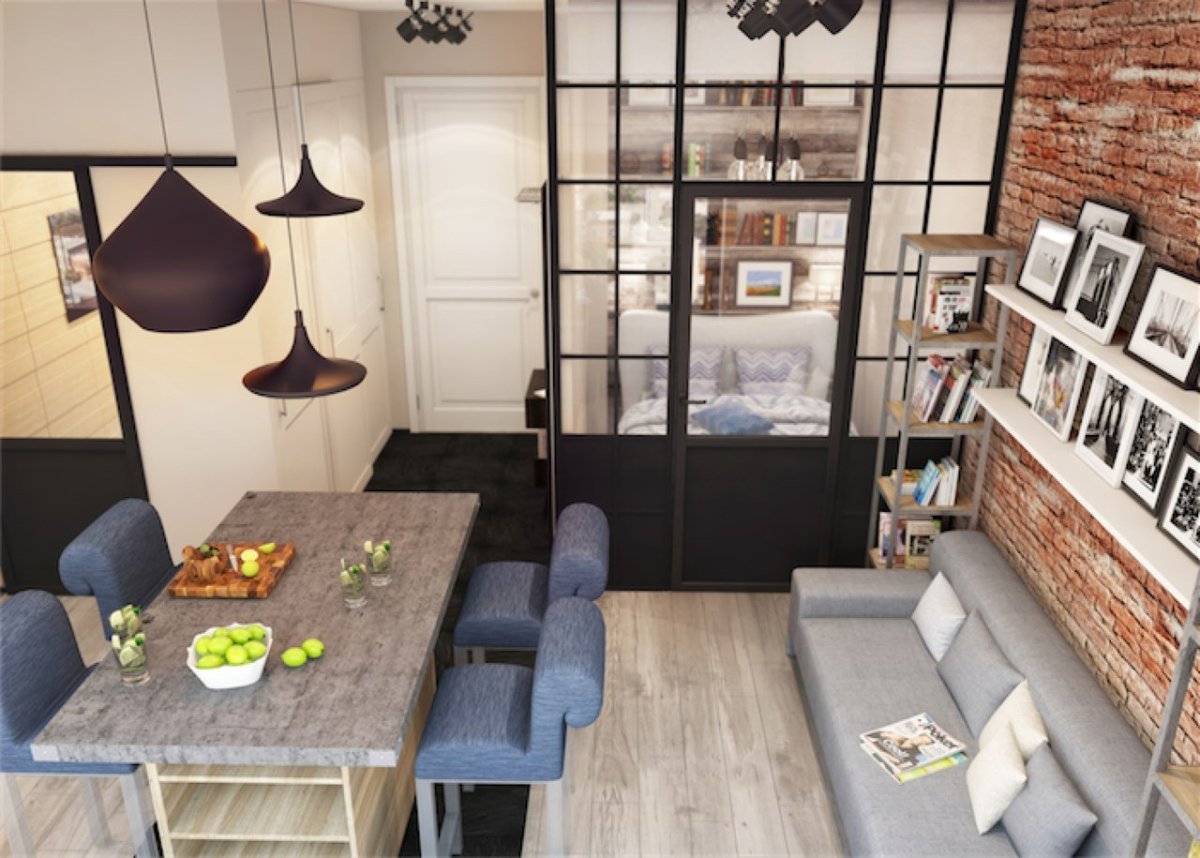 Зонирование однушки в стиле лофт