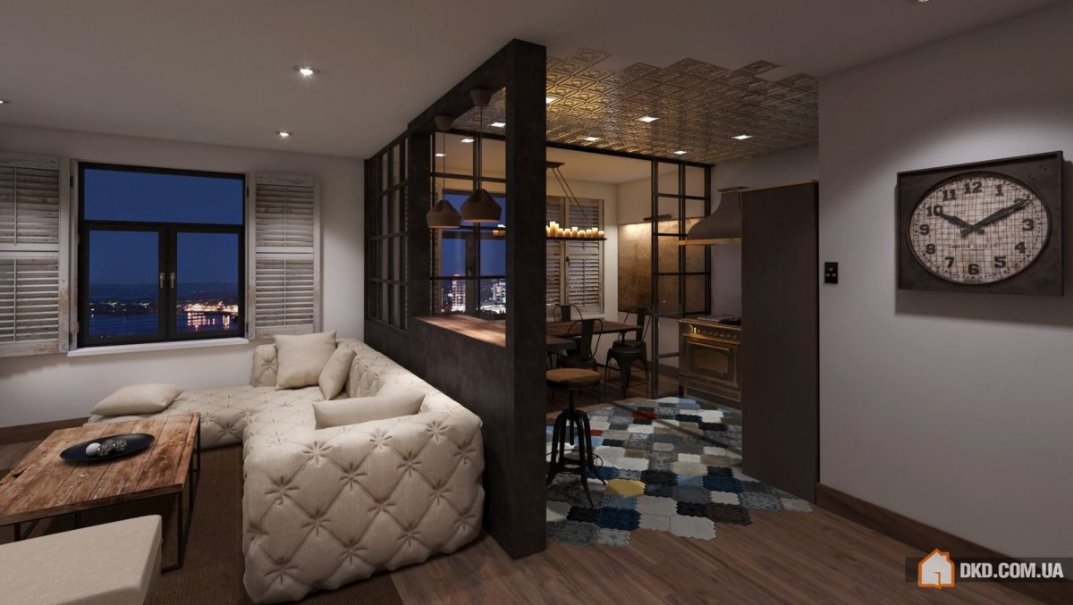 Зонирование гостиной лофт