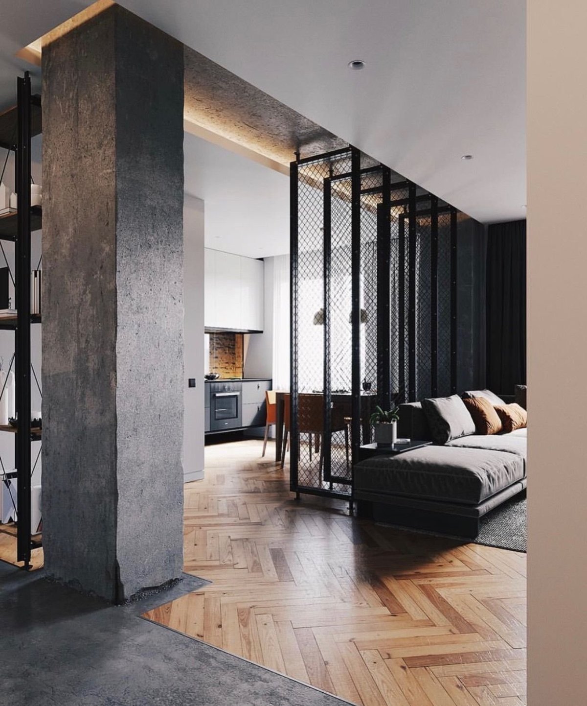 Перегородки в гостиной в стиле лофт