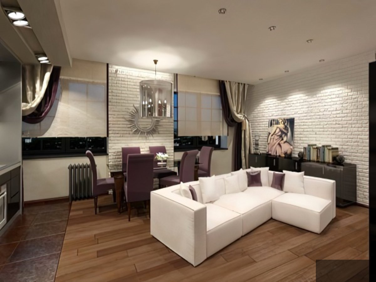 Кухня совмещенная с гостиной в стиле лофт