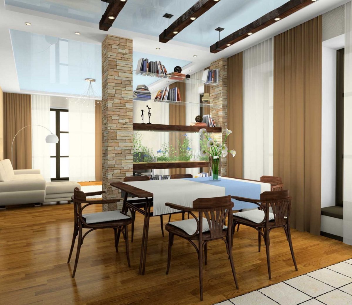 Деревянные колонны в интерьере