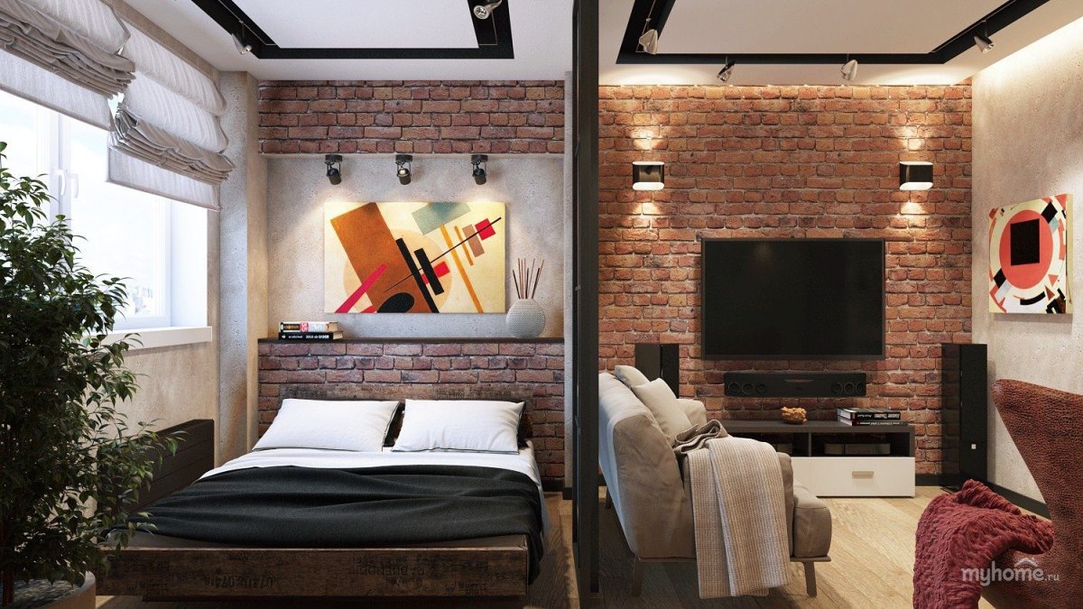 Гостиная в стиле лофт