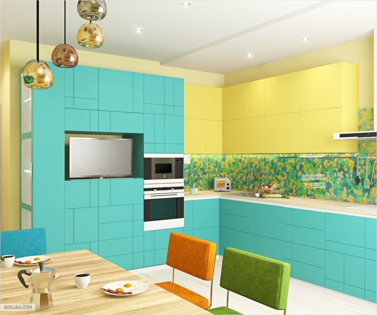 Яркая стена на кухне