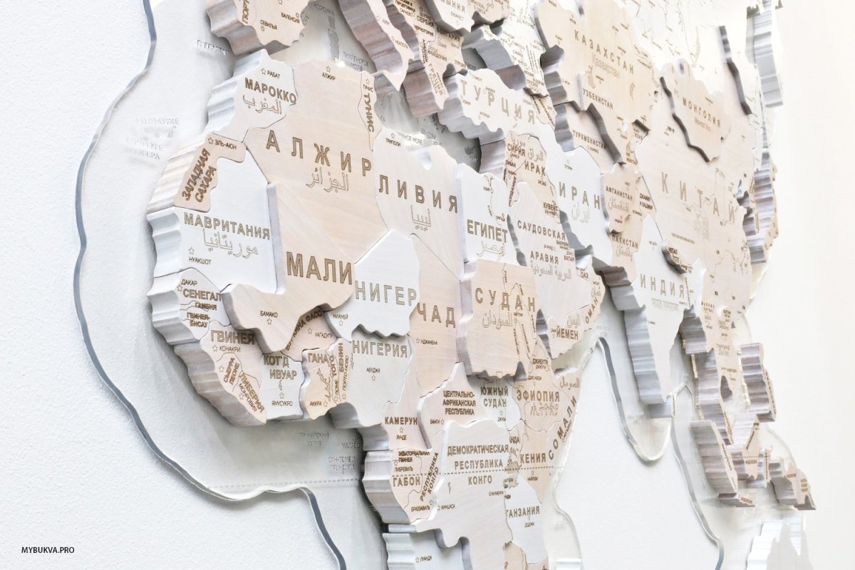 Карта мира настенная деревянная