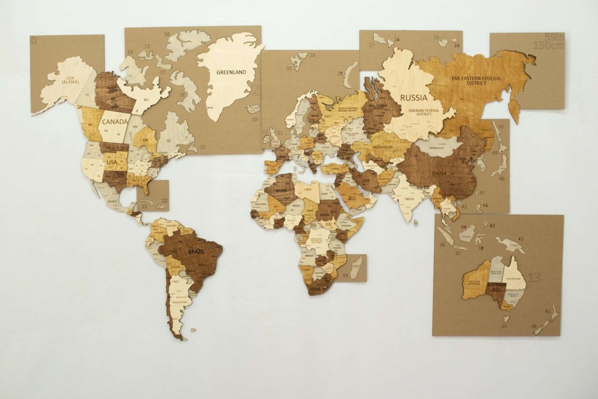 Деревянная карта мира на стену