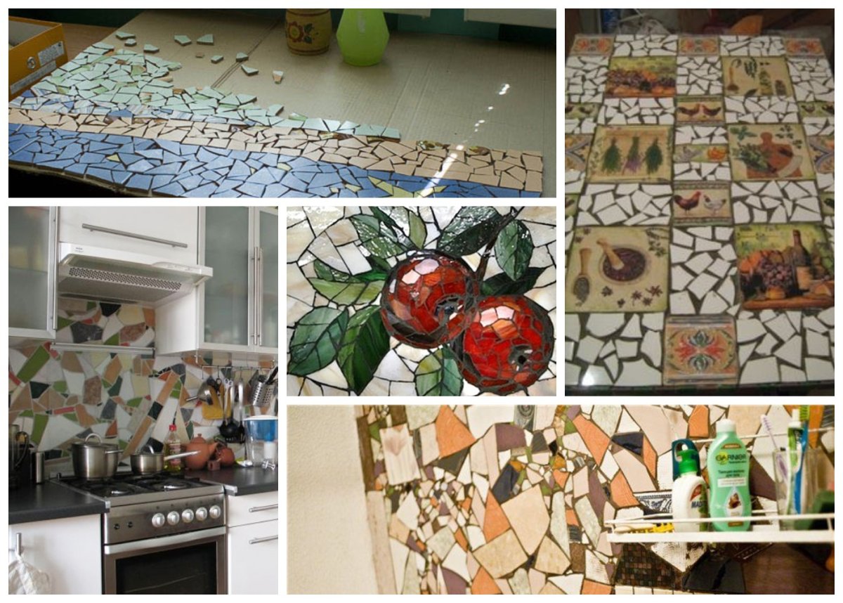 Мозаика из битой плитки для кухни