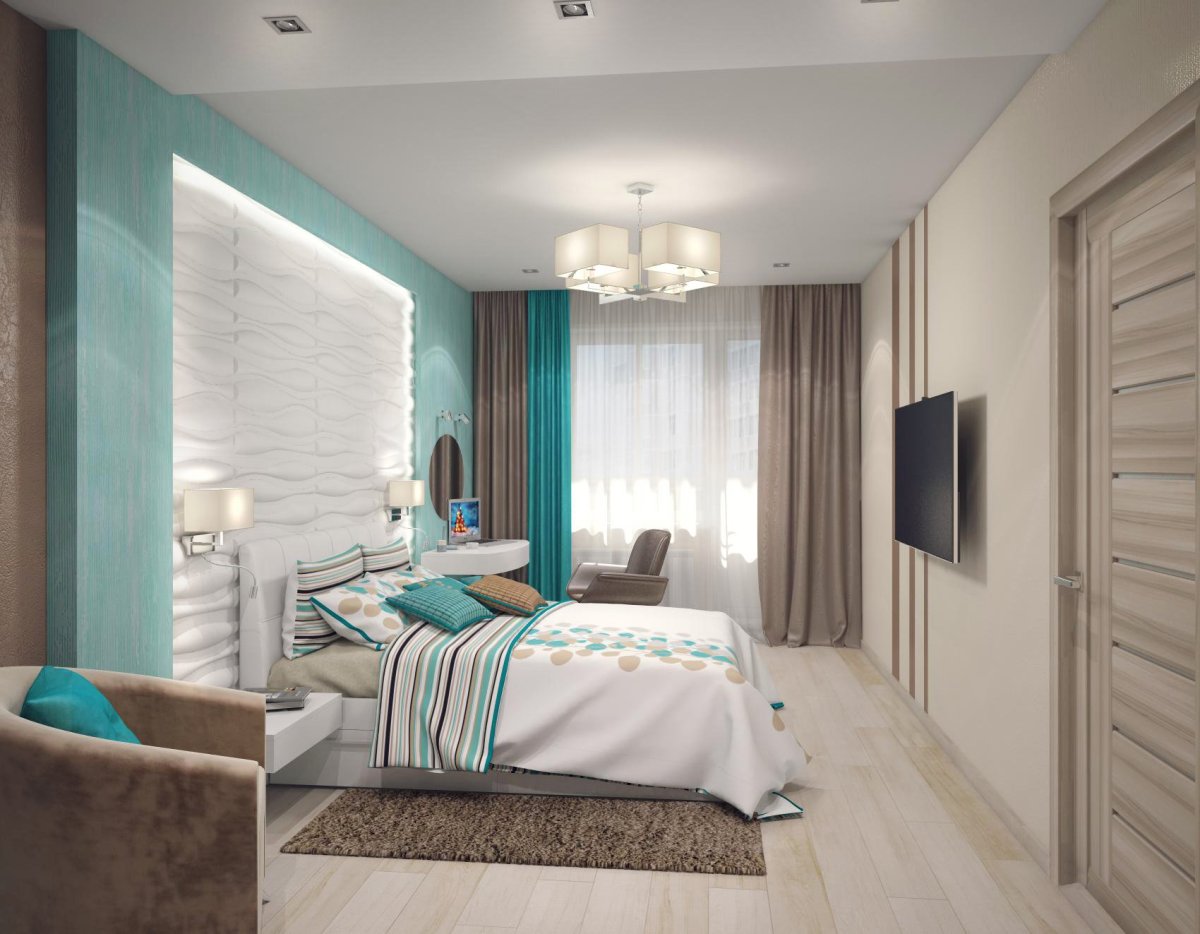 Спальня в бирюзовом цвете