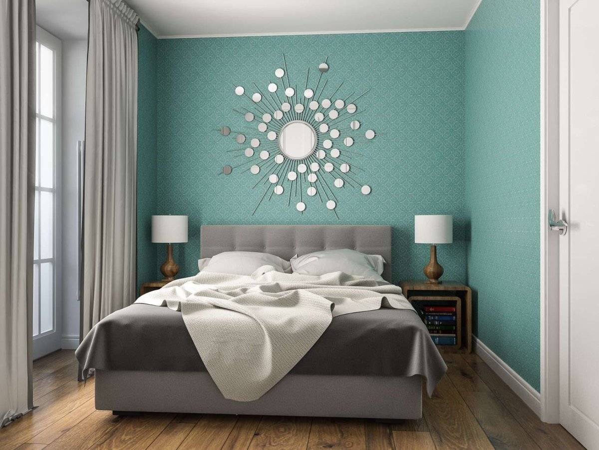 Спальня в бело бирюзовых тонах