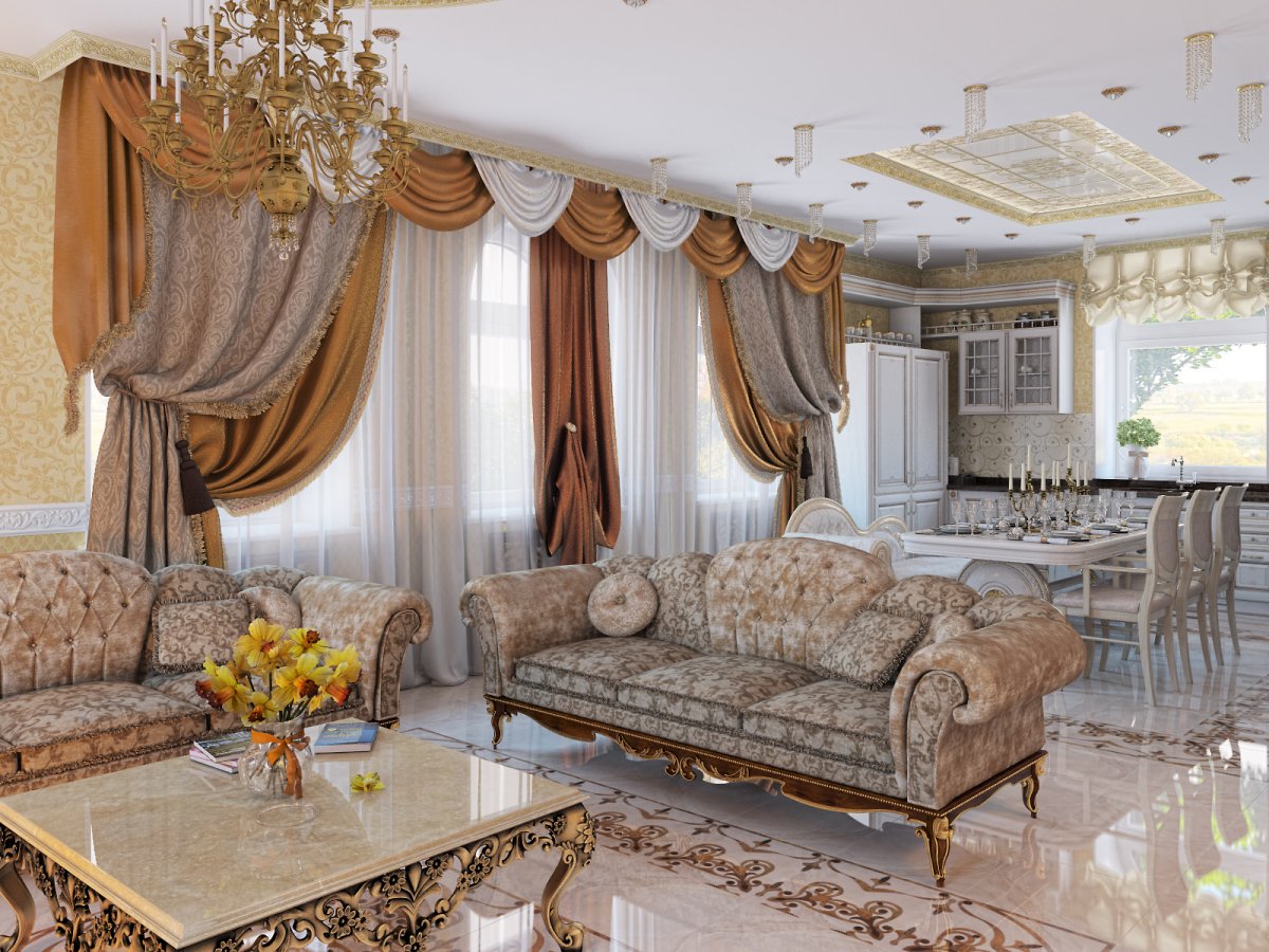 Шторы в классическом интерьере гостиной