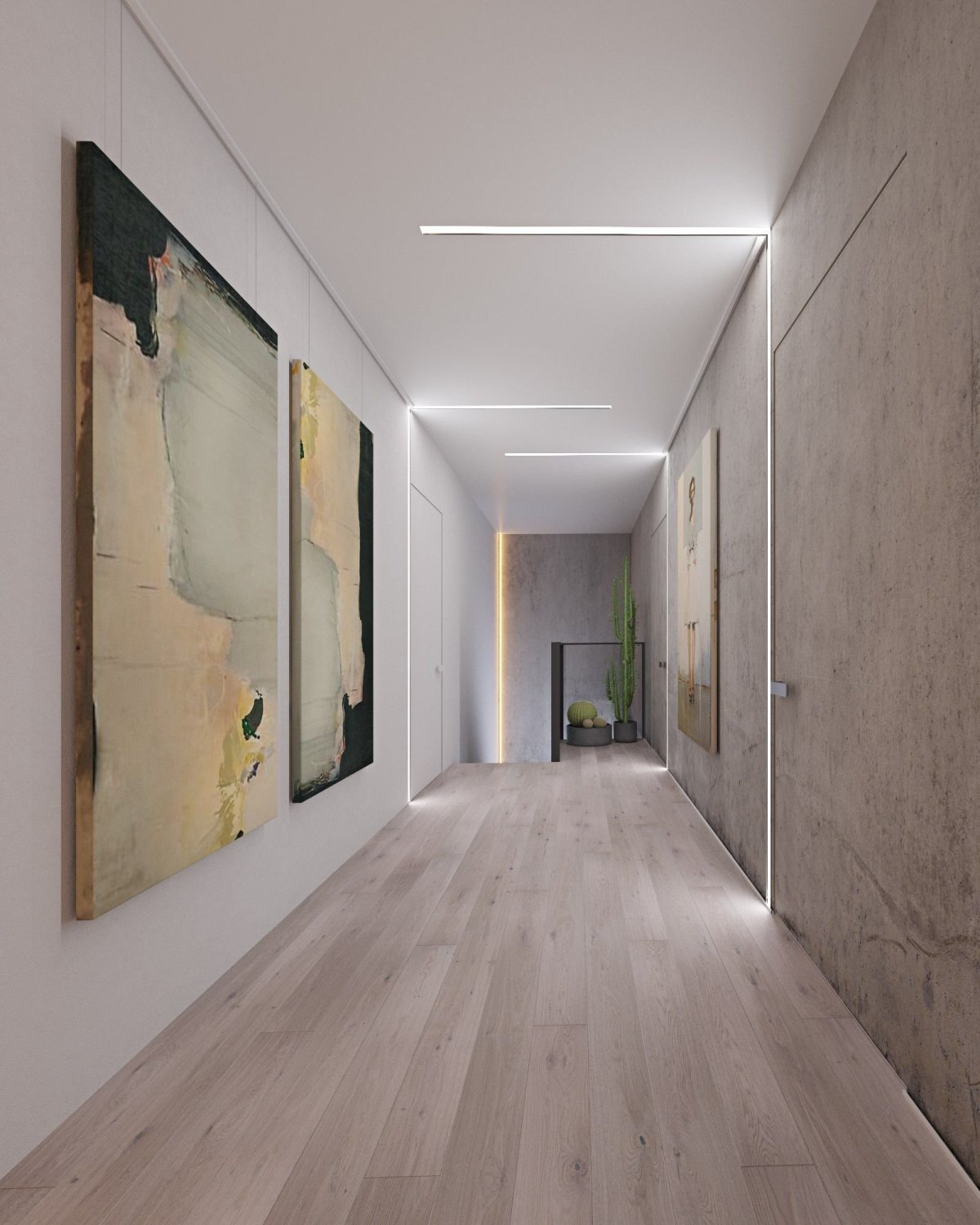 Световые линии в длинном коридоре