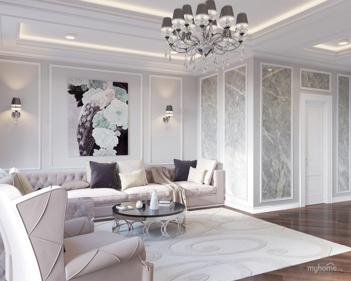 Молдинги в интерьере гостиной