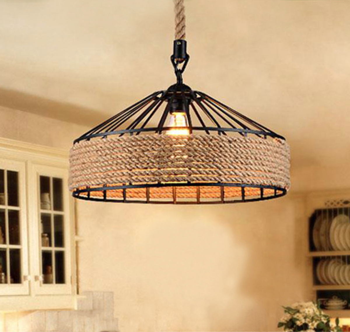 Плетеные люстры для кухни